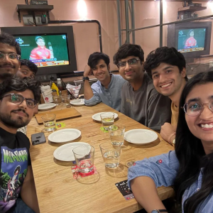 Rahul and friends at dinner.