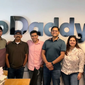 Ravi shown with coworkers at GoDaddy.