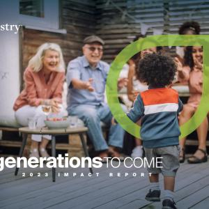 family with text saying "For Generations to Come, 2023 Impact Report"