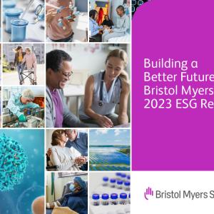 BMS Report Cover: "Building a Better Future Bristol Myers Squibb 2023 ESG Report"