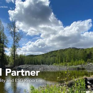 "Trusted Partner 2022 Sustainability and ESG Report" with pond and forest landscape