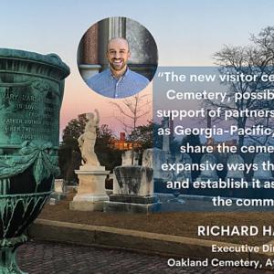 A large urn with quote from Richard Harker on the right.