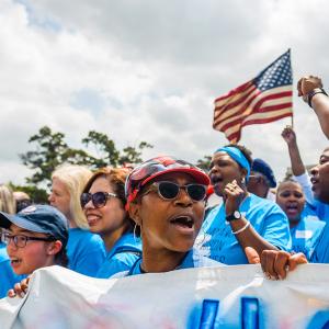 people wearing blue together