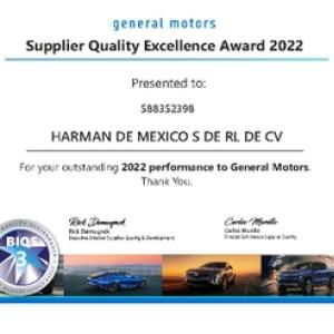 Supplier Quality Excellence Award 2022: HARMAN Mexico.