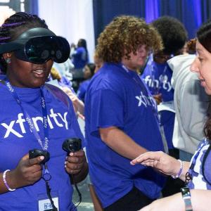 Person wearing VR headset