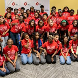 Group of students in red t-shirts