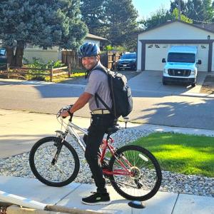 Sachin Gupta on a bicycle