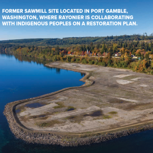 "Former sawmill site located in Port Gamble, Washington, where Rayonier is collaborating with Indigenous Peoples on a restoration plan."