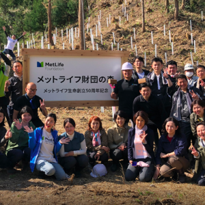 MetLife Japan colleagues planted 1,000 trees to help establish MetLife Foundation Forest in Miyahi prefecture.