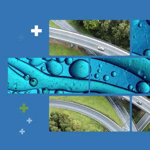 Graphic showing birds eye view of roads overlayed by and image of bubbles
