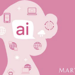 Pink silhouette of a woman with technology illustrations  