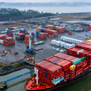 Aerial view of DP World's container terminal at the Port of Nanaimo