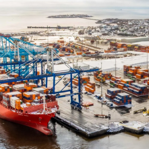 Aerial view of DP World's container terminal at Port Saint John