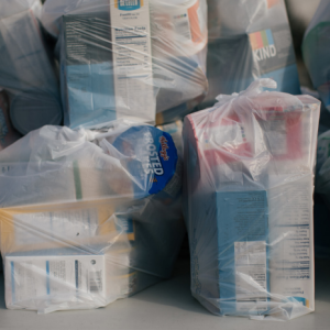 Food Bank of Contra Costa and Solano using the products that FedEx shipped for Feeding America to build disaster boxes and snack pack bags to sustain those who have been evacuated from their homes or permanently displaced due to the fires.