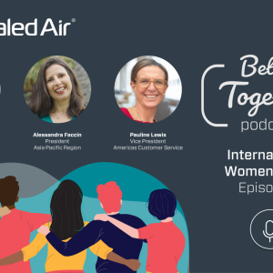Headshots of Sealed Air employees heard on Ep. 8 of the company's podcast: Sonja Kurcz, Alessandra Faccin, and Pauline Lewis