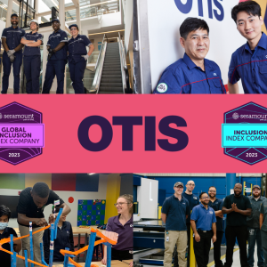Otis colleagues and Seramount inclusion award emblems.