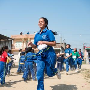 Students running outside
