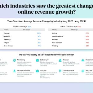 Chart showing which industries saw the greatest change in online revenue growth.