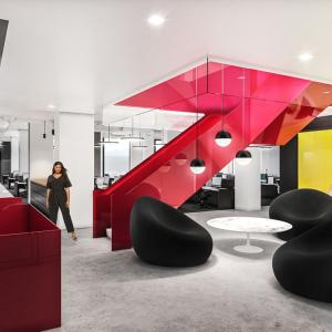 MAC Cosmetics Global Headquarters - stairway with person