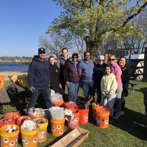Stamford volunteers at the beach cleanup.