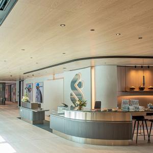 Open lobby with kitchen