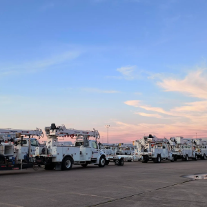 Utility trucks ready to be deployed.