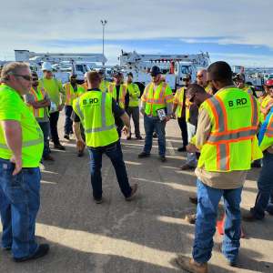 Crews getting ready to be deployed after a storm.