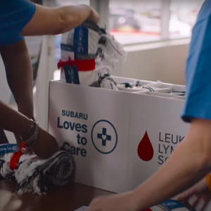volunteers gather for Subaru event