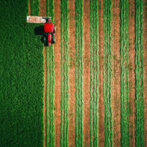 tractor mowing field