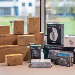 A group of Logitech products in their packages