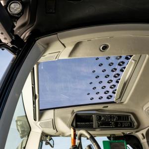 tractor's sunroof with logo decals