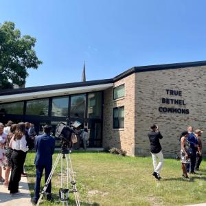 Exterior of True Bethel Commons after the ribbon cutting.