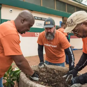 A group of volunteers planting flowers