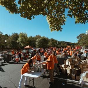 Packing supplies for hurricane relief.