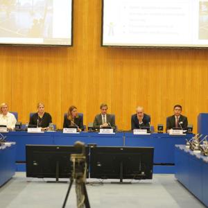 Panel of delegates in rows at an official conference