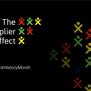 "The Multiplier Effect" #Blackhistorymonth. Stick figure people scattered in red, yellow, and green.