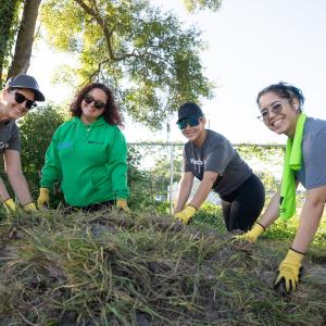 Wesco volunteers preparing a lawn installment.
