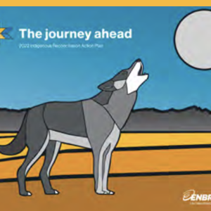 Illustration of a wolf howling at the moon wit the text"The journey ahead" 
