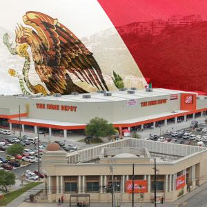 New Home Depot location in Mexico; Mexican flag shown in background.