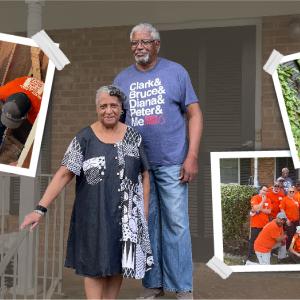 Army Veteran Odell Witherspoon and his wife Willie Faye in front of their home.