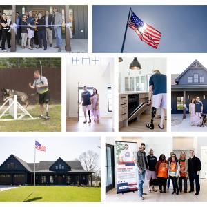 Photo collage of Staff Sergeant Chris Burrell, his family, his new home and The Home Depot Foundation volunteers.