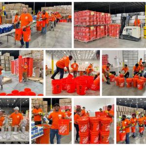Disaster kits collage. Kits are prepared and ready for shipment.