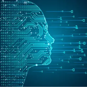 Illustration of a face made up of coding 