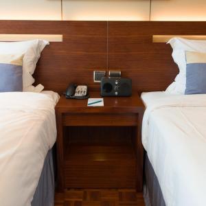 Hotel room with two beds