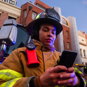 Firefighter with a cell phone