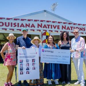 Entergy Louisiana President and CEO Phillip May, alongside Entergy New Orleans President and CEO Deanna Rodriguez, presented a $35,000 grant to the College Fund and the Chief of the United Houma Nation.