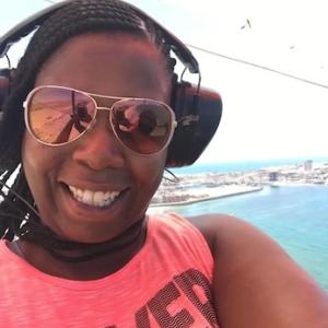 Trish with the ocean in the background.