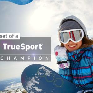 "Mindset of a TrueSport Champion" written on a photo of a snowboarder