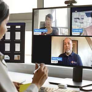 person sitting in front of Zoom computer screen 