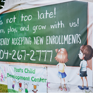 Sign reading 'It's not too late! Come learn play and Grow with us! We are currently accepting new enrollments'